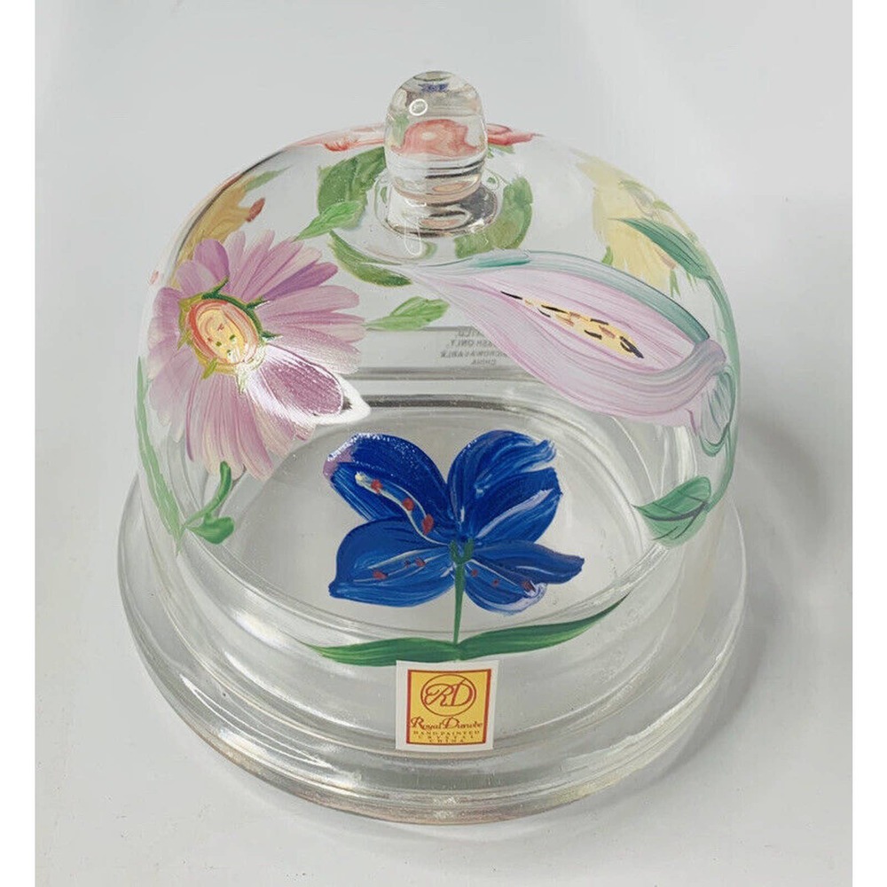 NEW Royal Danube Hand Painted CRYSTAL‎ COVERED CHEESE DOME Dish Flowers